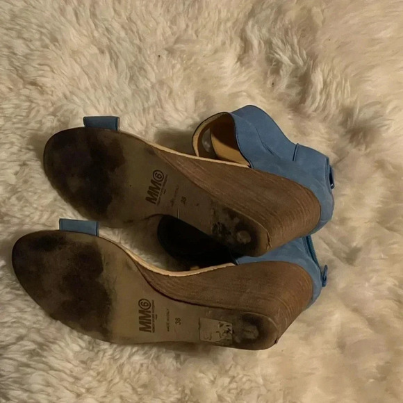 MM6 Maison Martin Margiela Light Blue Leather Wedge Sandals Size 38 Woman’s 8. - Picture 13 of 16